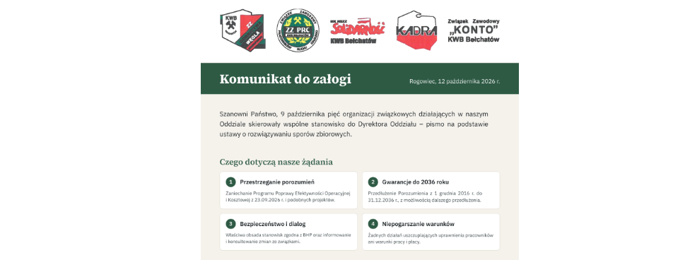 Komunikat do załogi